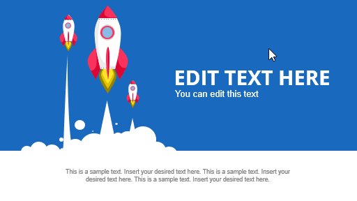 Editable template preview with rocket illustration