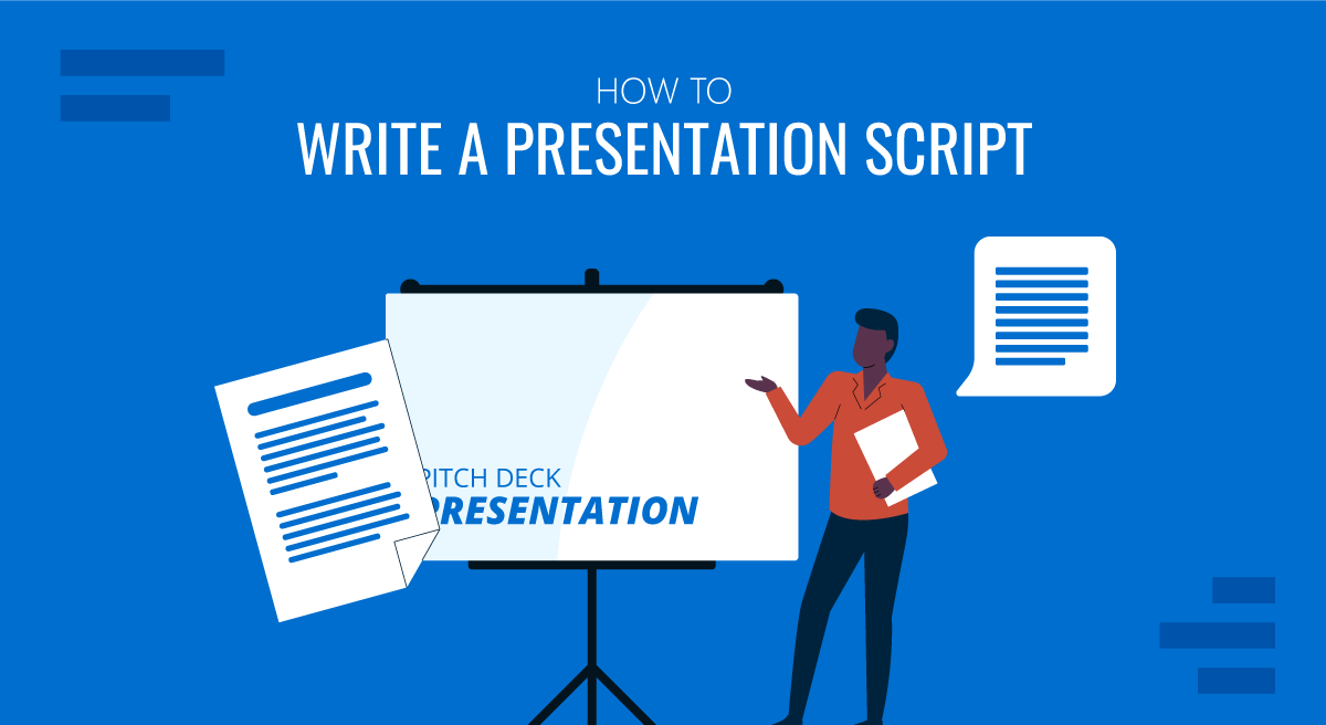 Cover for How to Write a Presentation Script guide by SlideModel