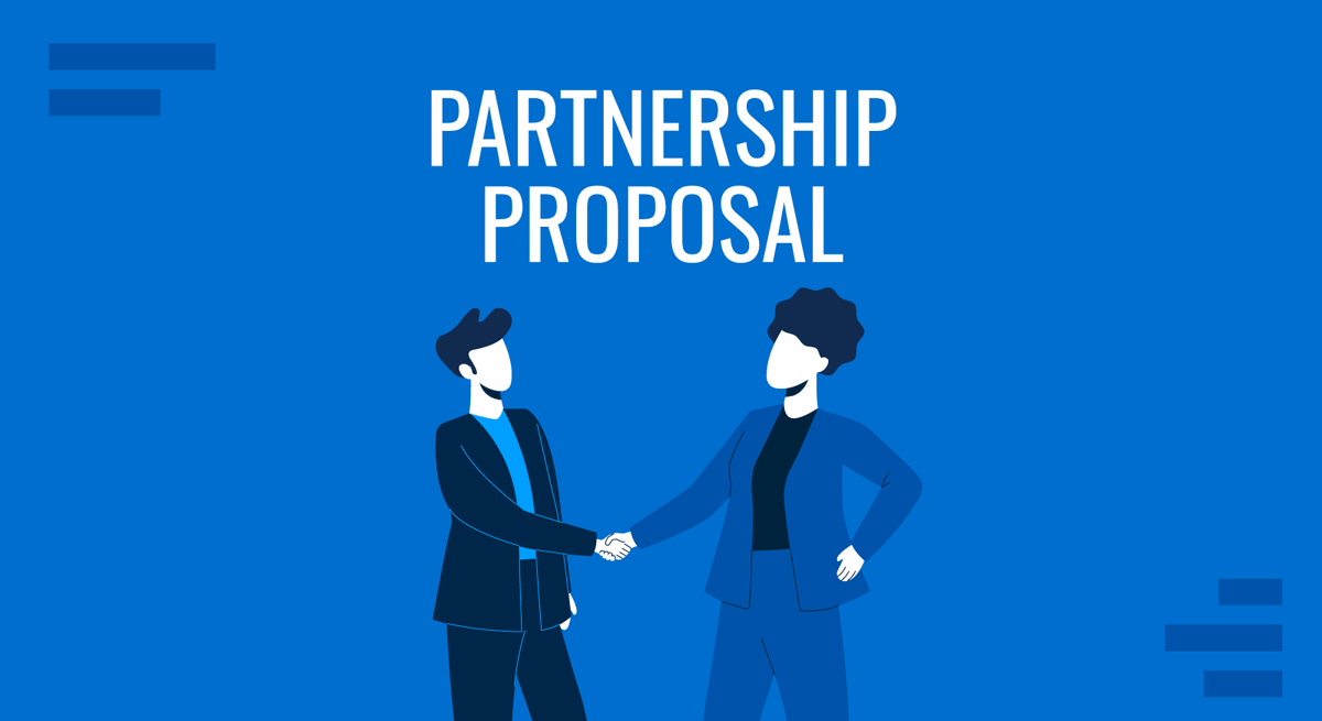 Cover for partnership proposal presentation guide by SlideModel