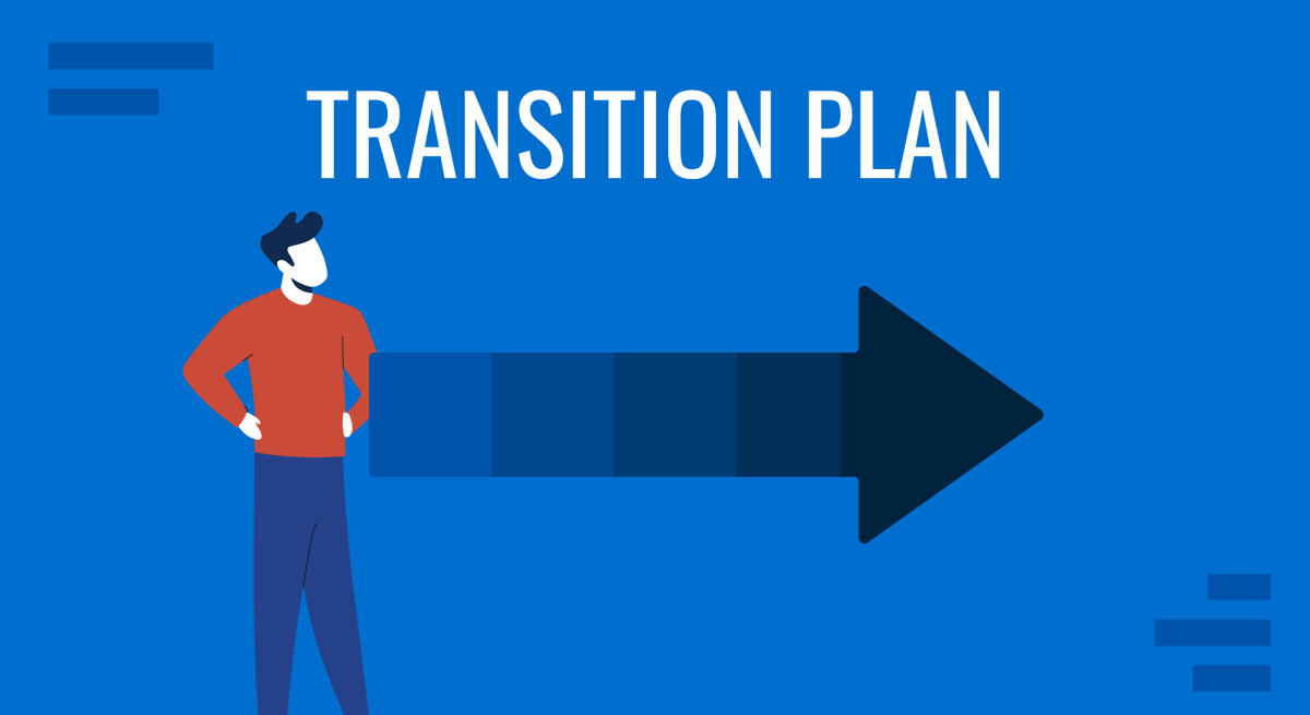 Cover for Transition Plan Presentation Guide by SlideModel