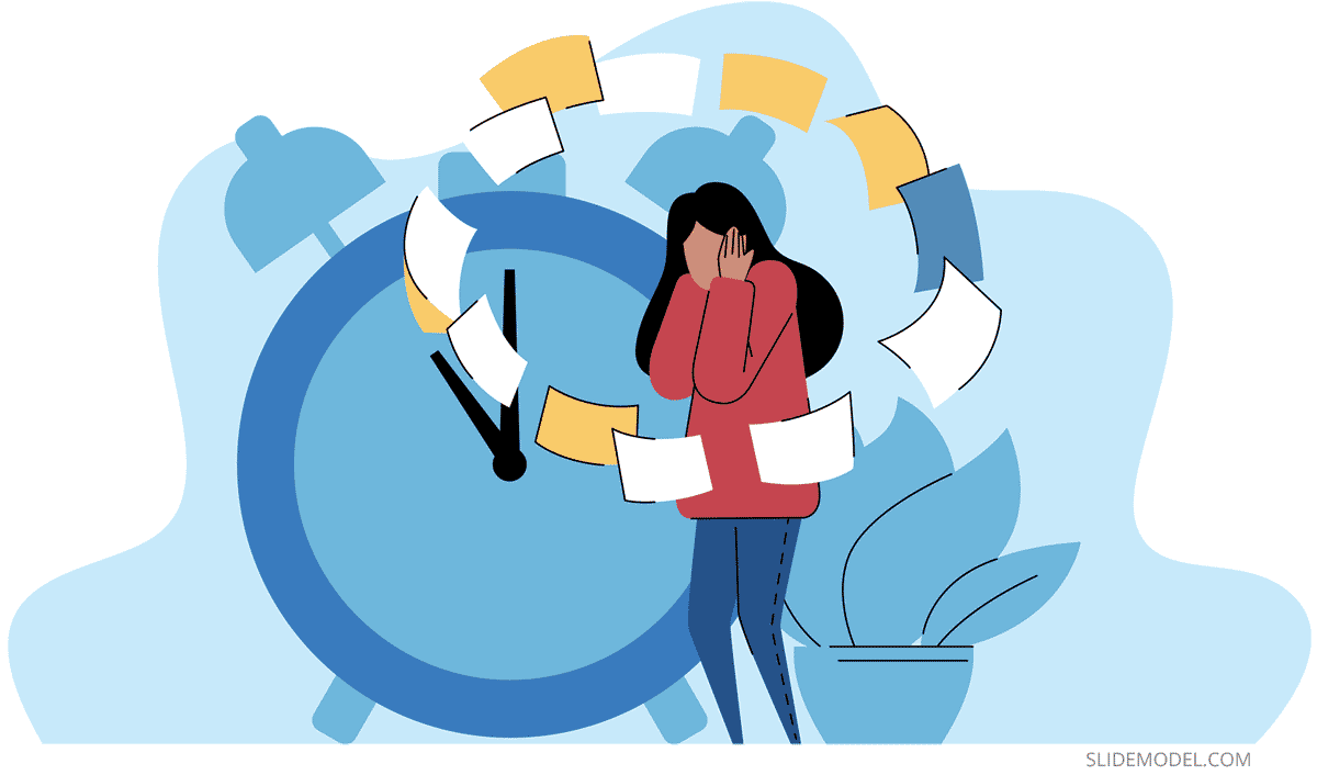 Time Management PPT Template Time Management Overwhelmed Woman PPT Template