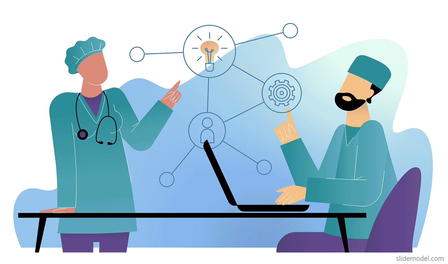 Team of Doctors Telehealth Scene Team of Doctors Working Remotely PowerPoint Shapes