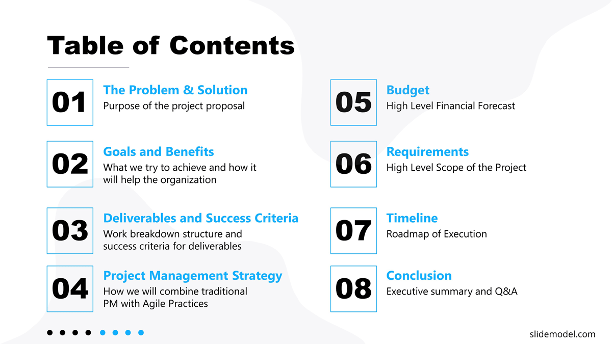 PPT Template Project Proposal Project Proposal Template Table of Contents Slide