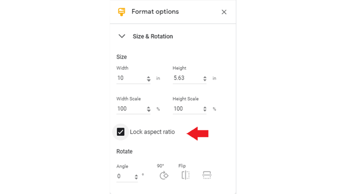 lock aspect ratio google slides