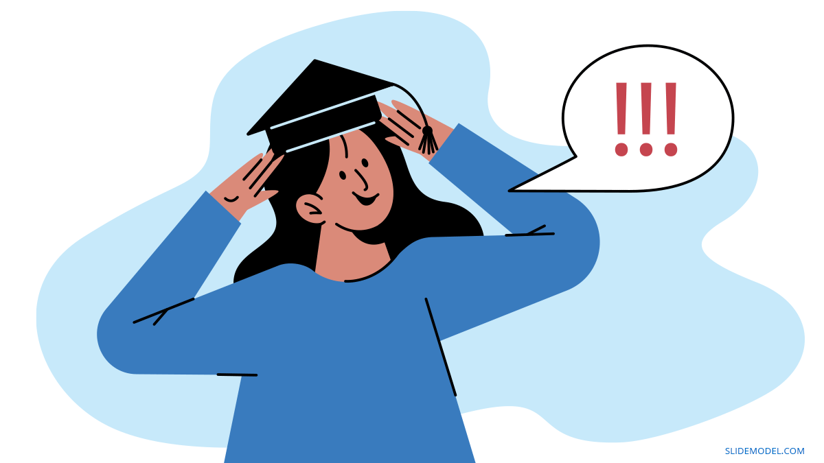 Mujer con sombrero de graduación Dunning Kruger Plantilla PPT de sesgo cognitivo