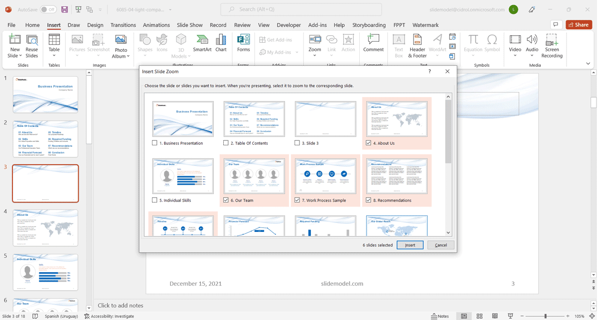 Select Slides Zoom Table of Contents PowerPoint Template