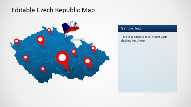 Flag and GPS Icon over Editable Czech Republic Map