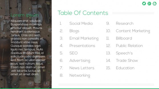 List of Tools PowerPoint Templates Table Of Contents