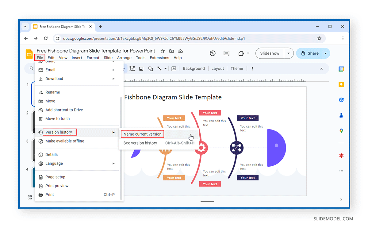 Naming a version in Google Slides