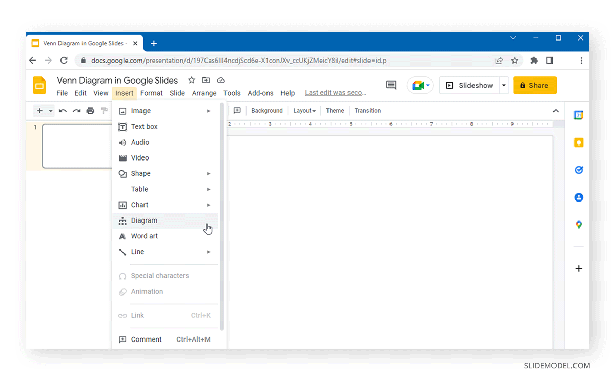 Ajouter un diagramme dans Google Slides pour créer un diagramme de Venn