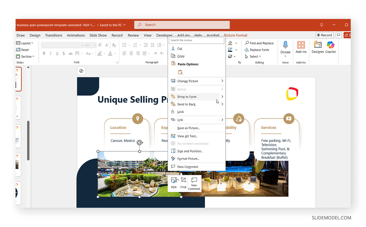 Accessing Bring to Front and Send to Back in PowerPoint