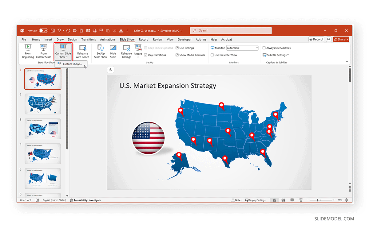Accessing Custom Slide Show options