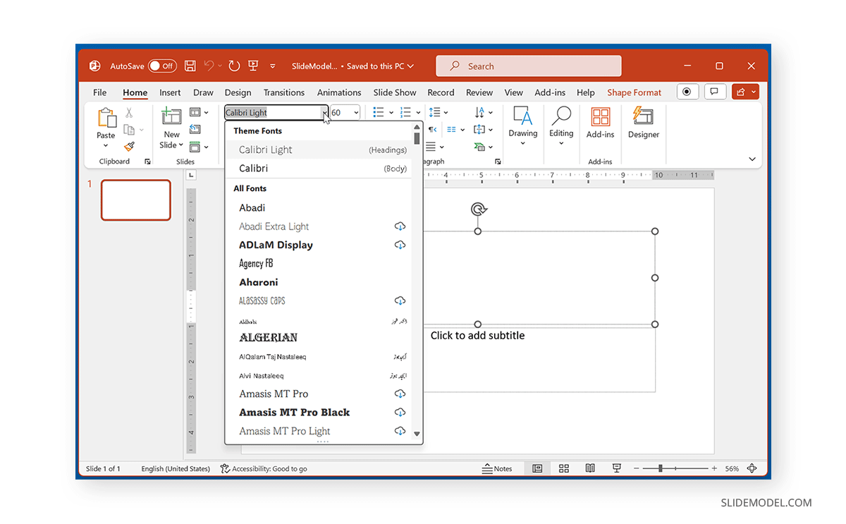 Default PowerPoint font