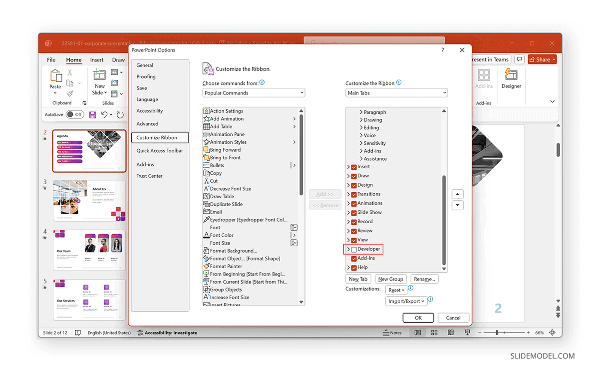 How to enable the developer tab in PowerPoint