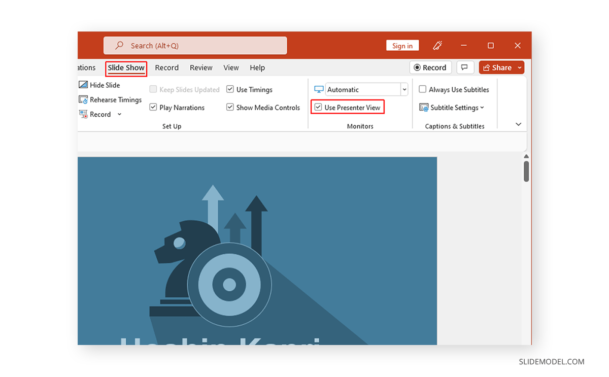 how to use presenter view on powerpoint without showing notes