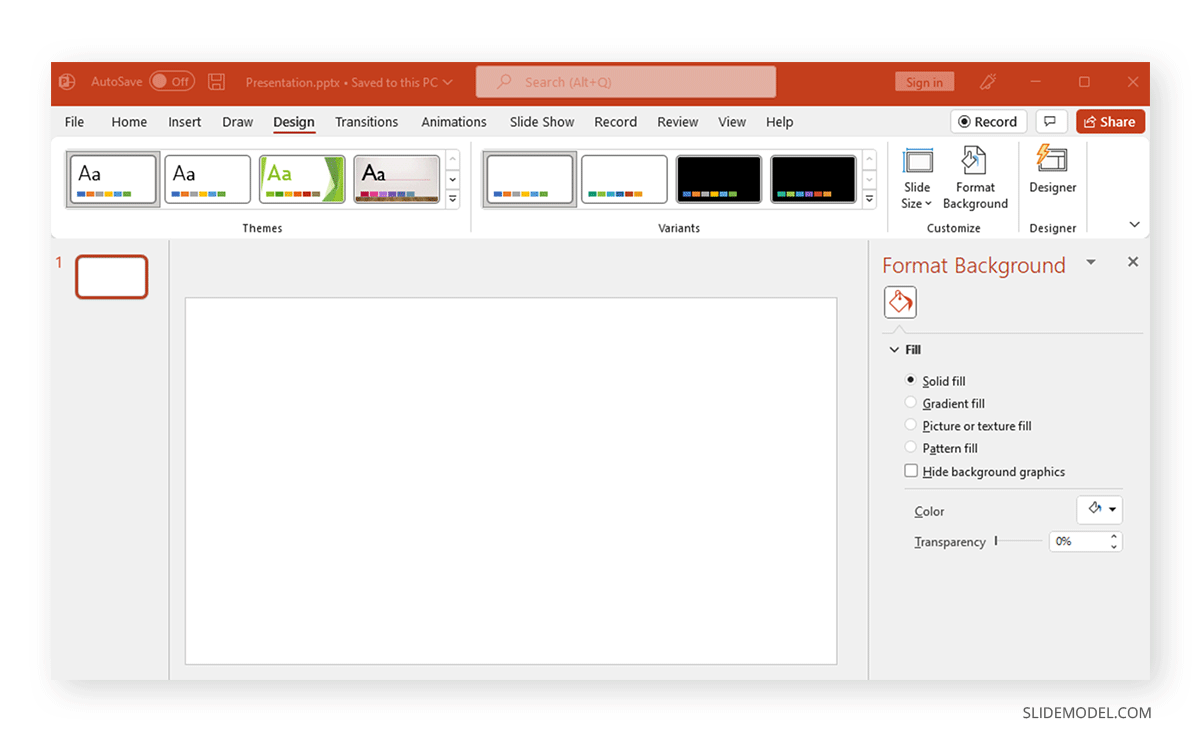 Accéder à la section d'arrière-plan du format pour modifier les graphiques d'arrière-plan dans PowerPoint