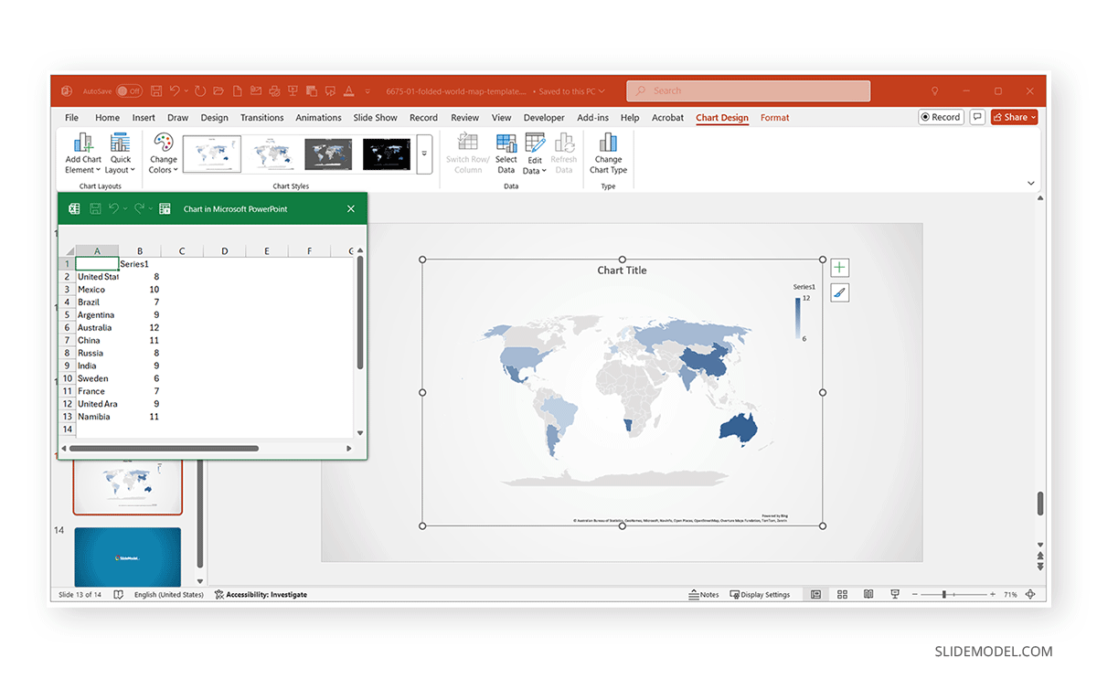 How to insert a map in PowerPoint from its native tools