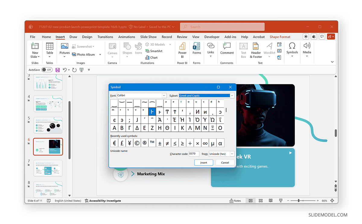 Adding a greek letter symbol in PowerPoint