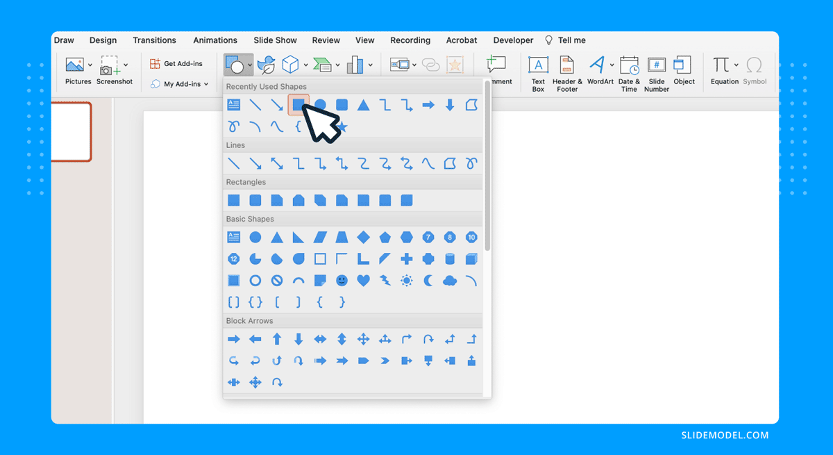 Inserting a rectangular shape element in PowerPoint