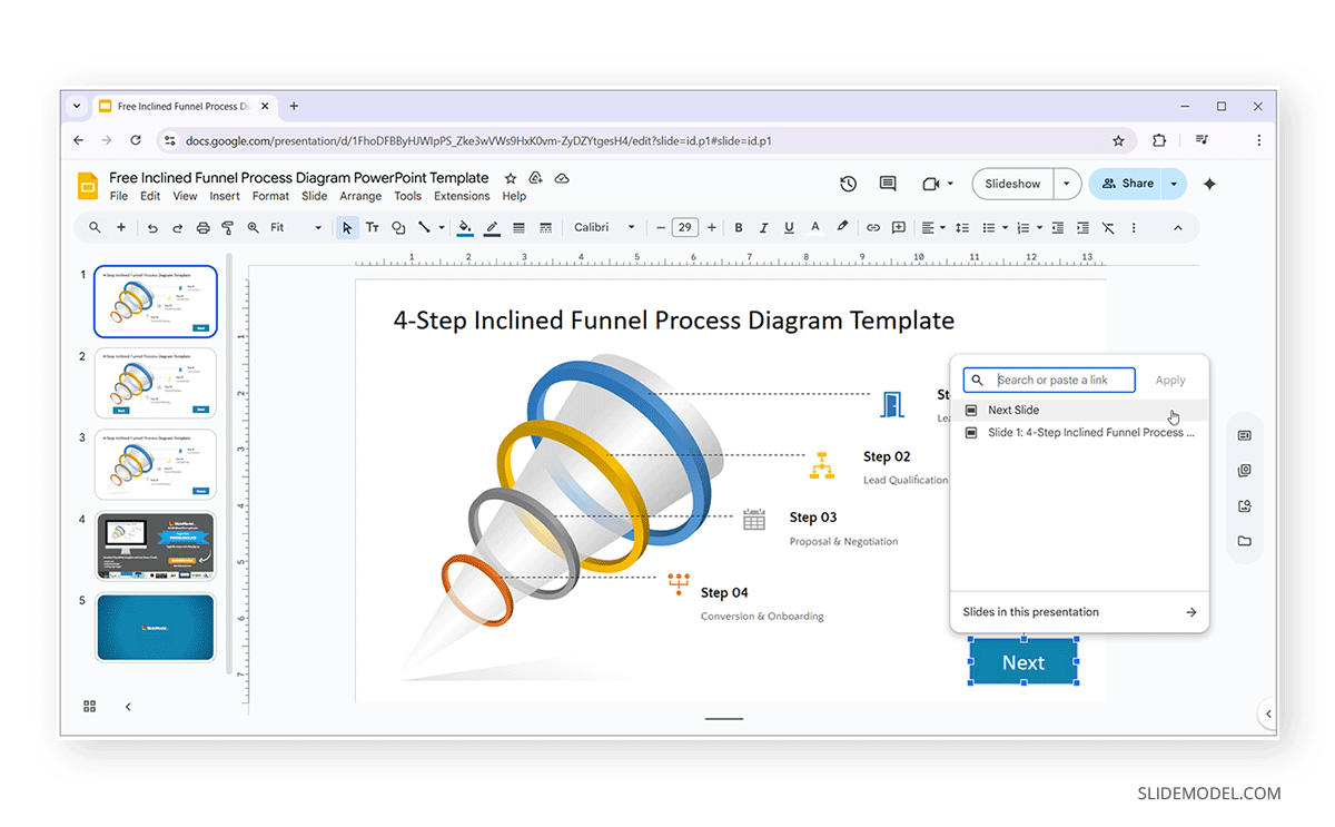 Inserting link to a button for interactive slides