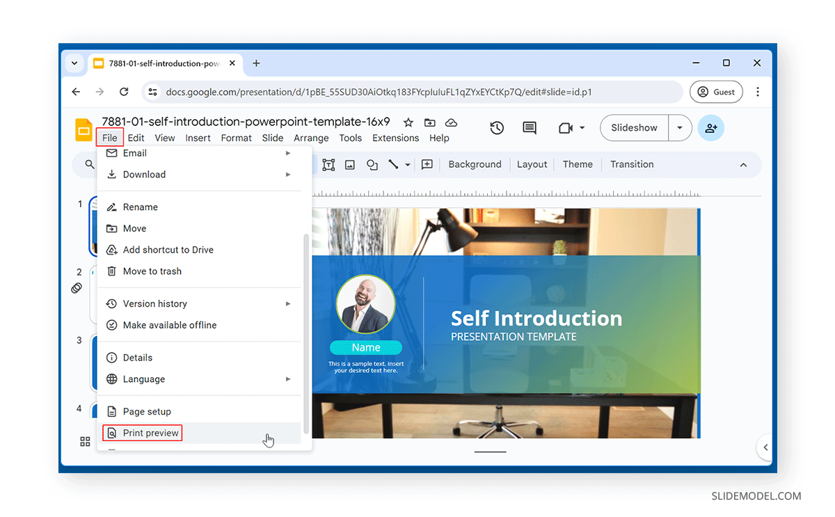 Print Preview in Google Slides