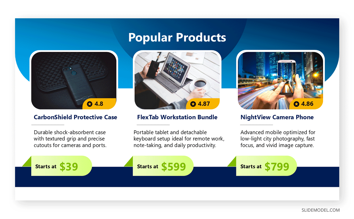 Product catalog PPT template sample slide