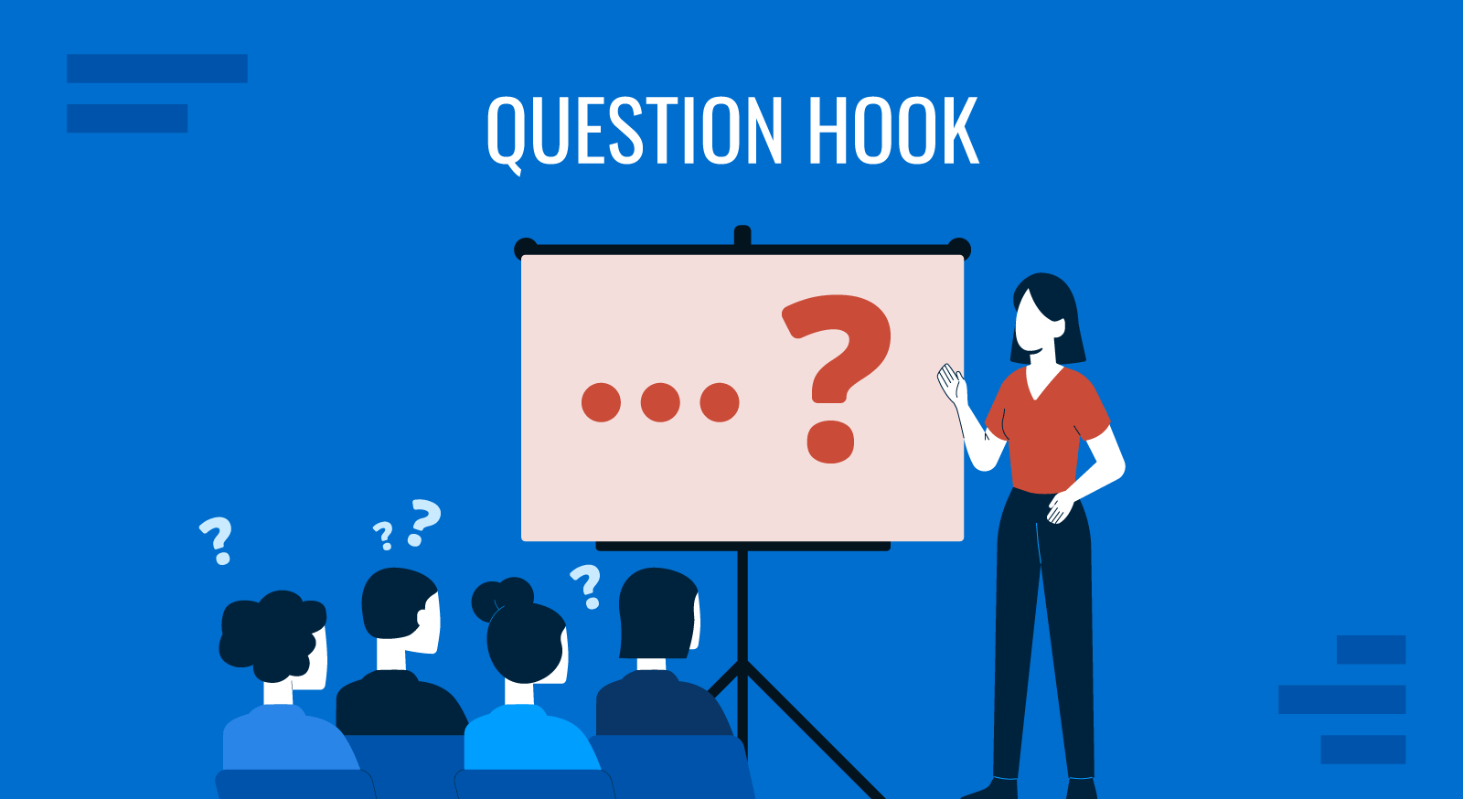 Cover for The Question Hook public speaking technique guide by SlideModel