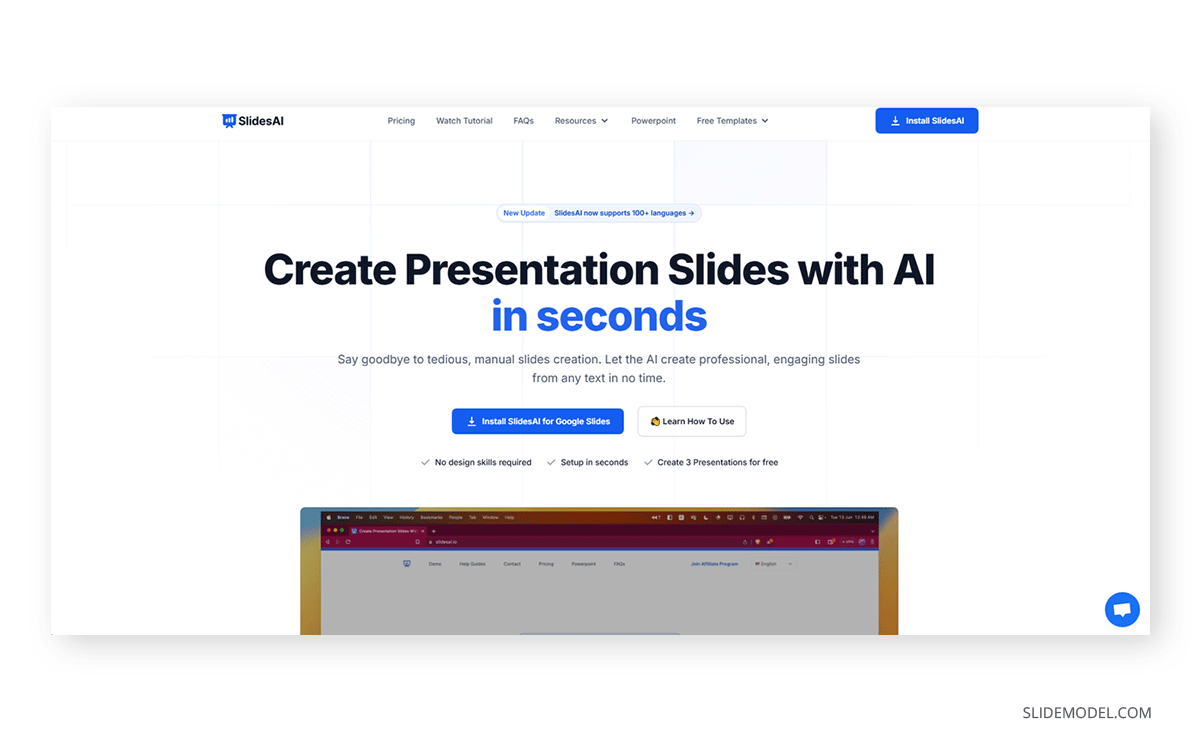 Landing page for SlidesAI