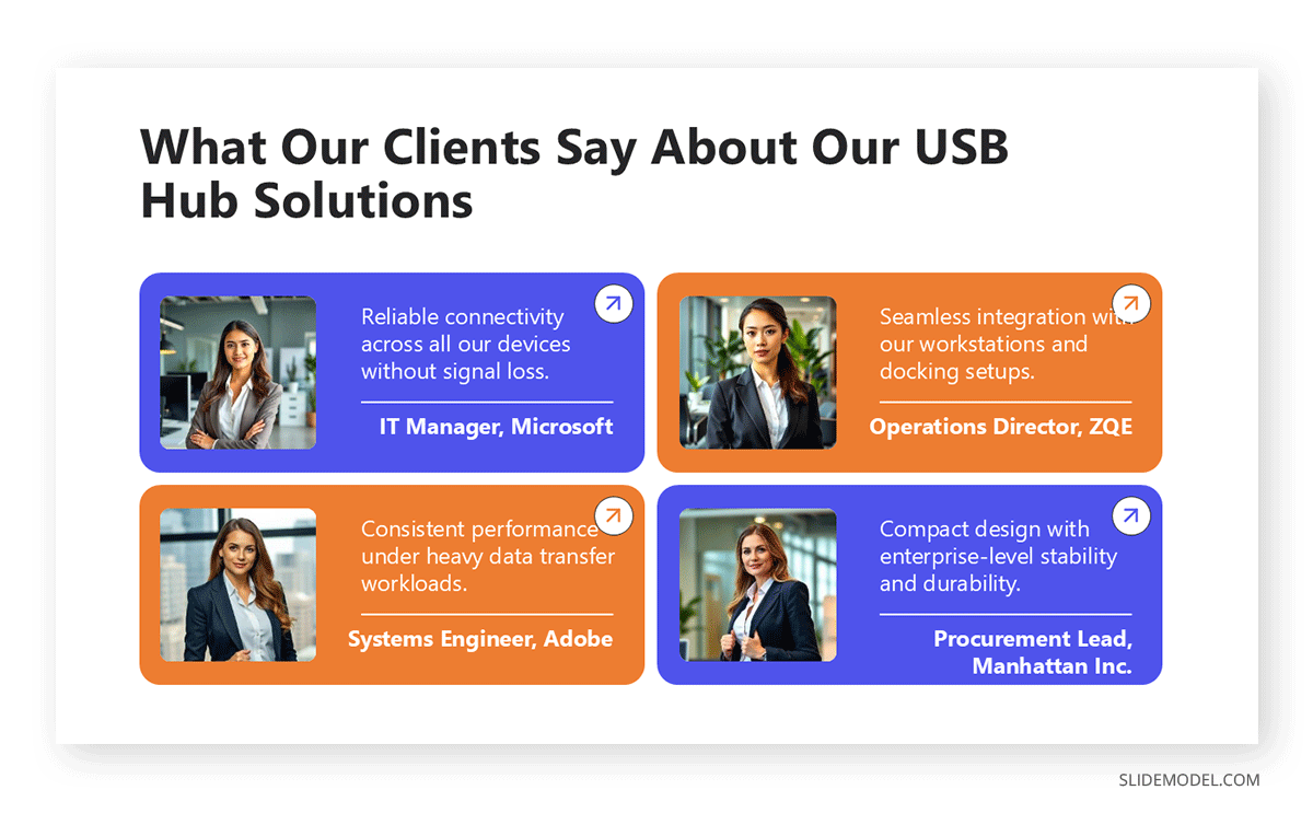 Social proof slide for commercial testimonials