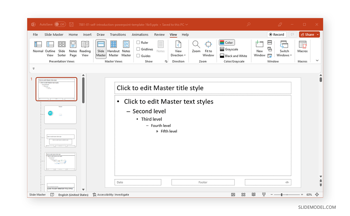 modification du masque des diapositives dans PowerPoint pour inclure un nouveau pied de page