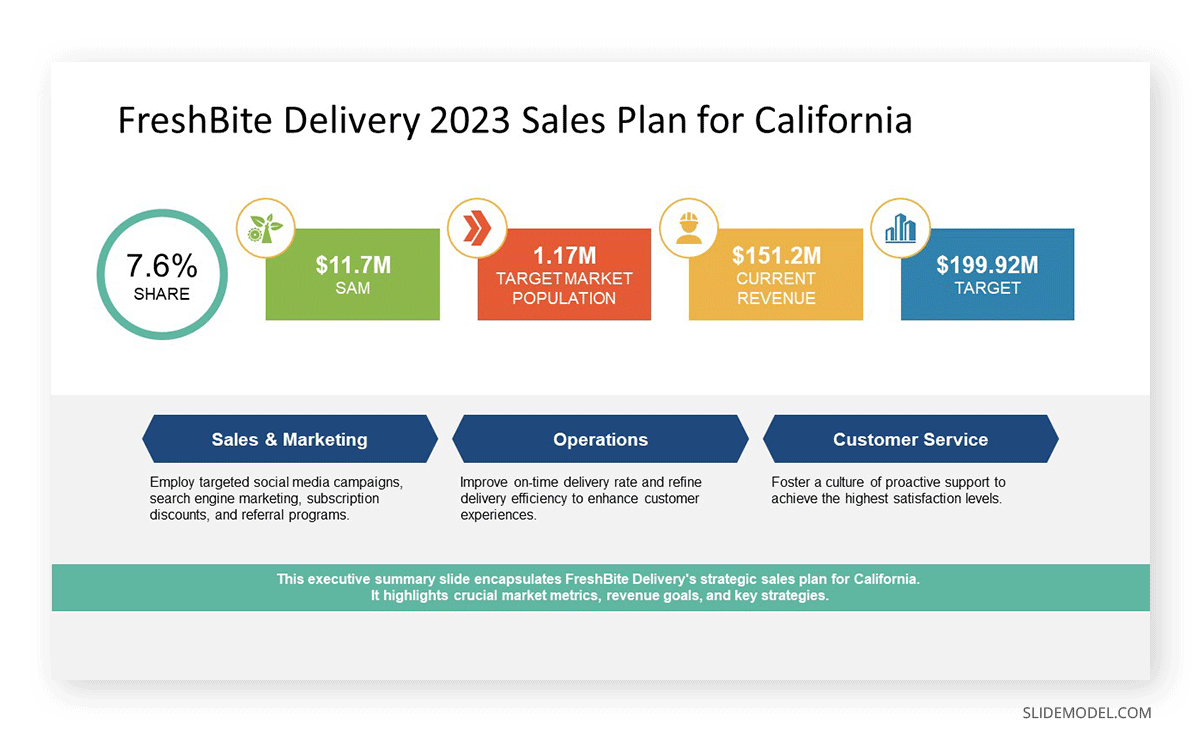 Executive Summary sample slide for a Sales Plan