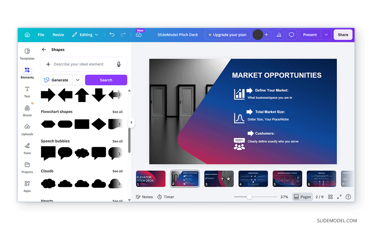 Customizing slides with shapes as bullets in Canva