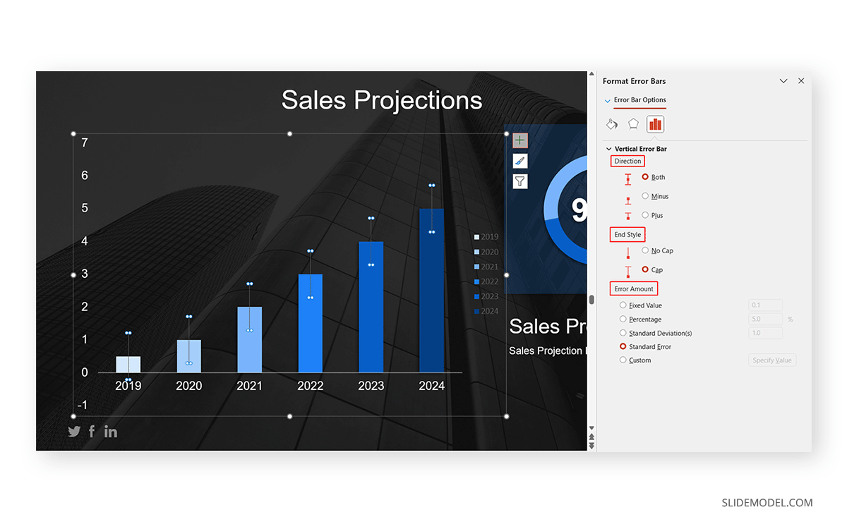 Editing format for error bars in PowerPoint