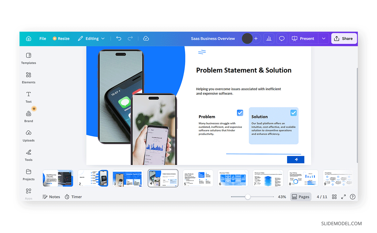 Adding a shape box and text box to create slide numbers in Canva