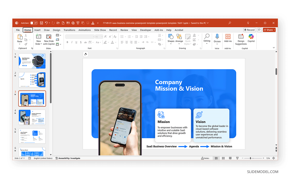 Presentation slide with manual breadcrumbs inserted in PowerPoint