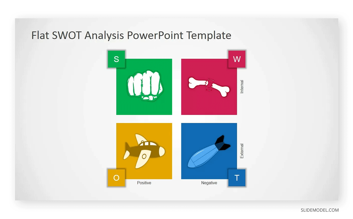 Flat SWOT with icons PPT template