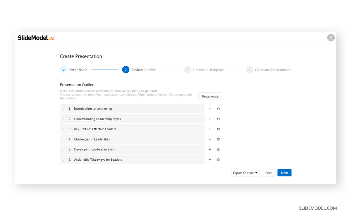 Presentation outline generated by SlideModel AI