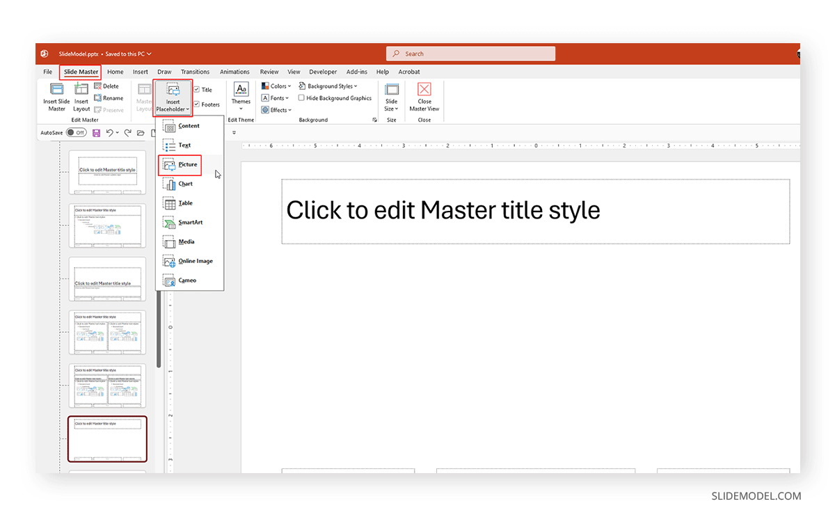 Adding an image placeholder to master slide PPT