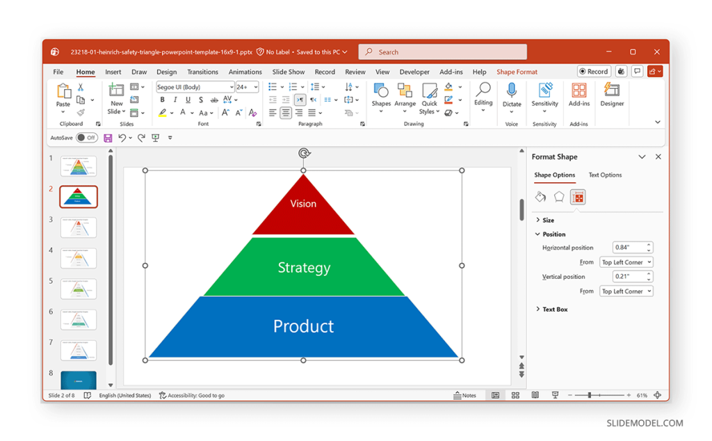 Creating a pyramid chart in PowerPoint with shapes