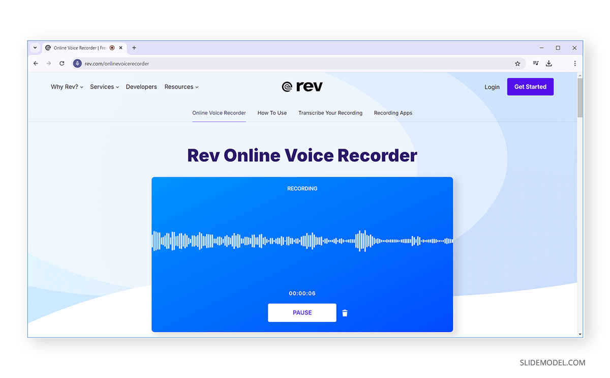 Recording audio using Rev for Google Slides voice memo