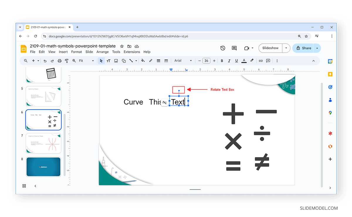 Rotating a text box manually in Google Slides