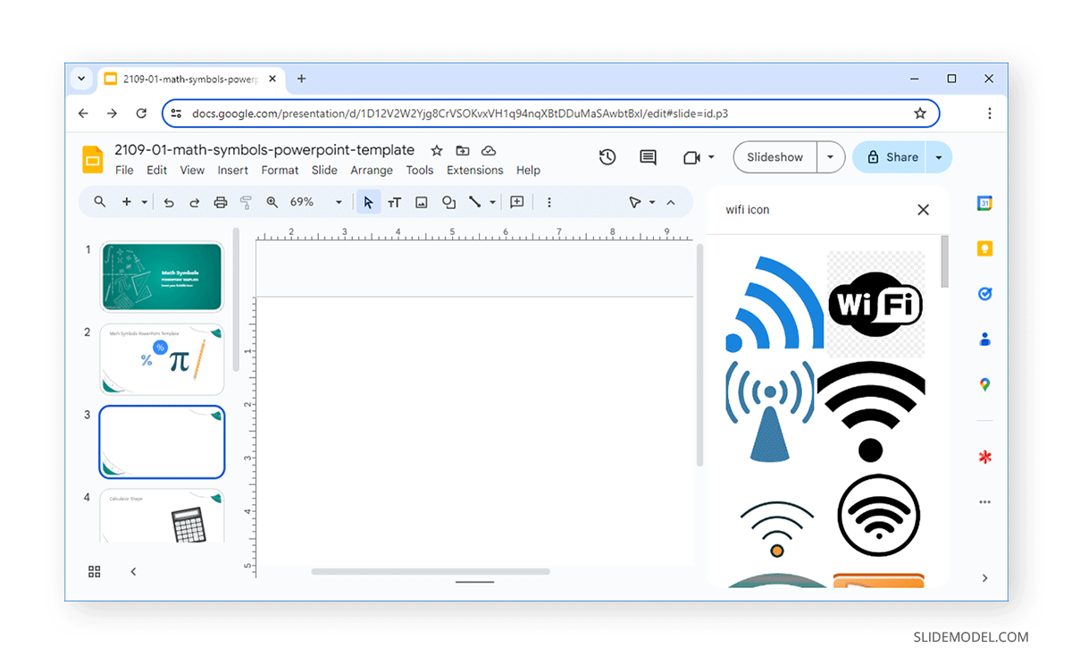 Browsing for an icon in Google Slides