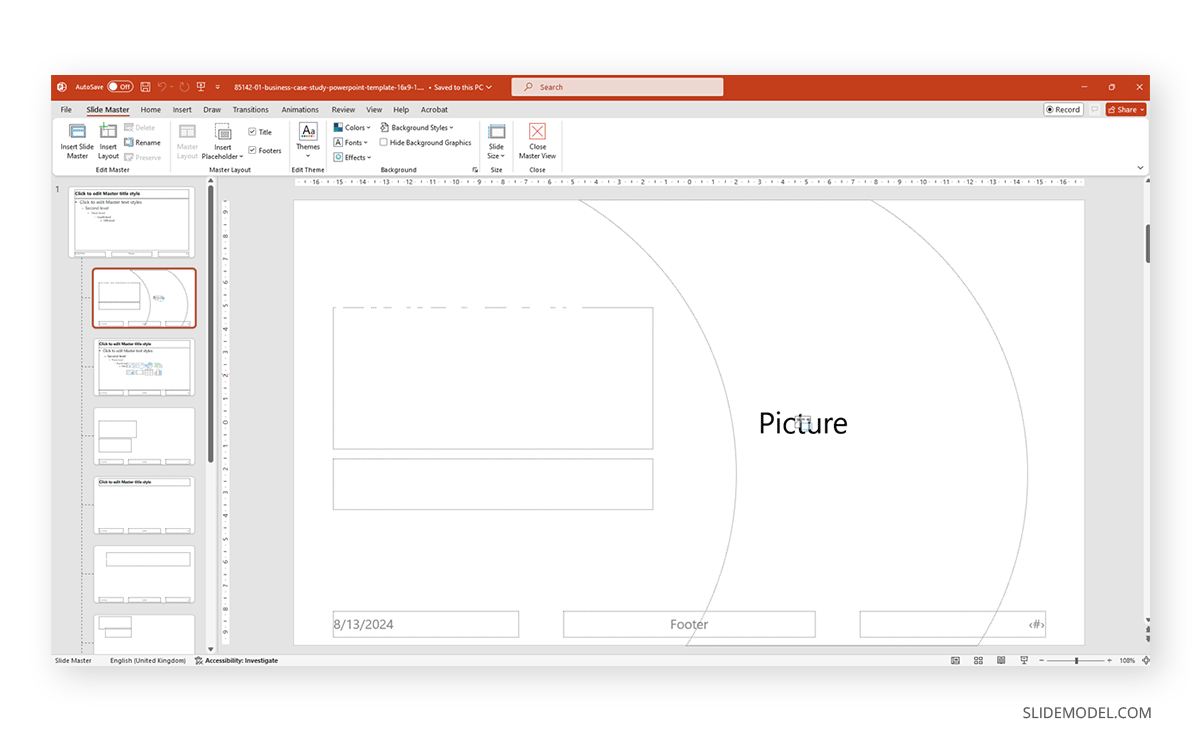 What a slide structure looks like inside Slide Master in PowerPoint