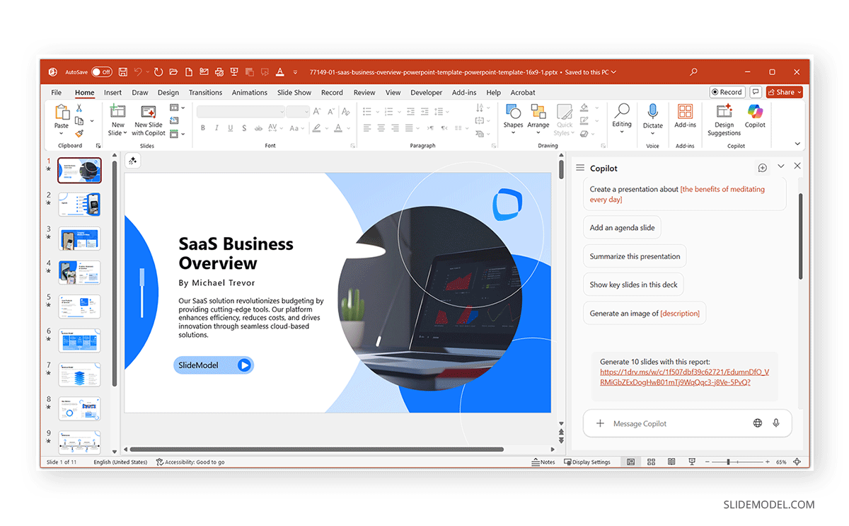 Using Copilot to create a slide deck from Word