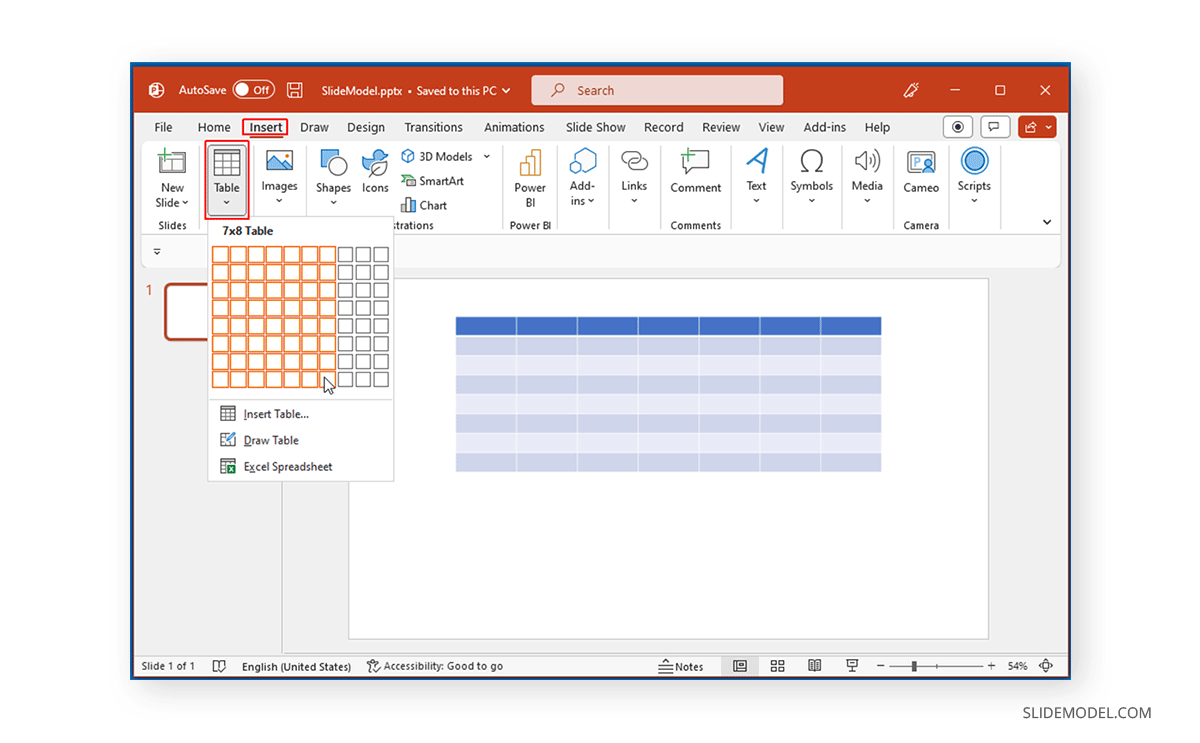 Insertion d'un tableau dans PowerPoint par glisser-déposer