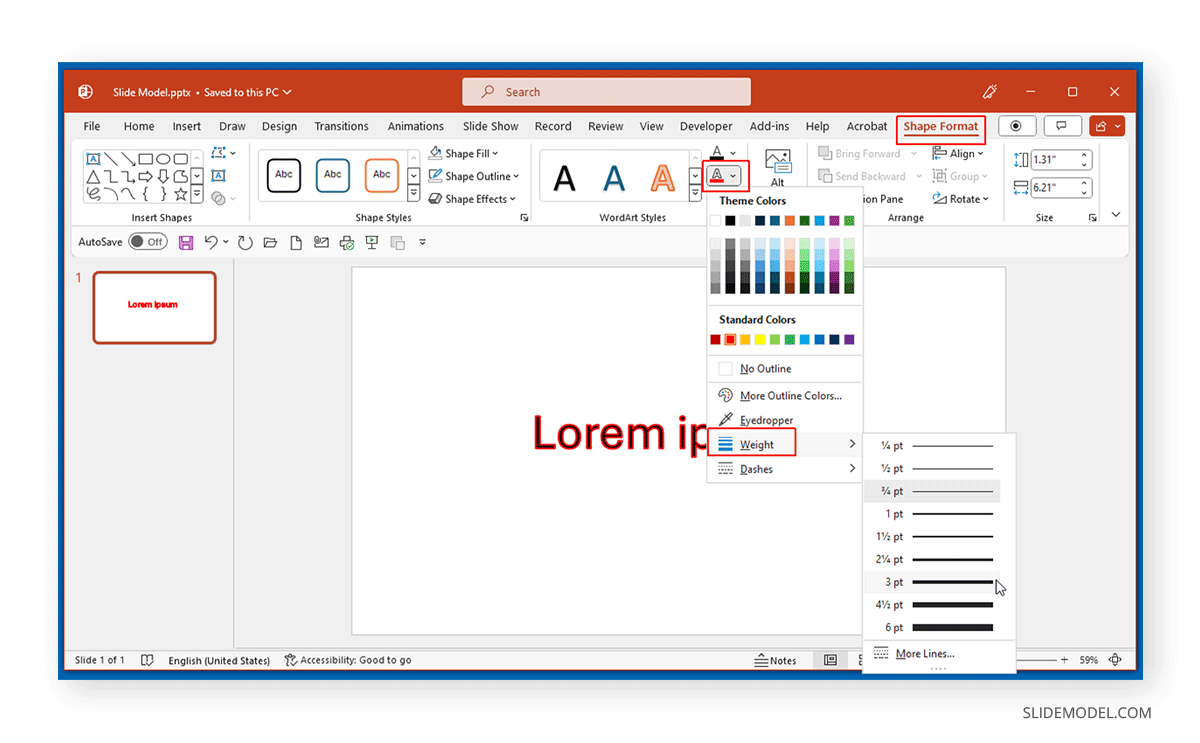 Line weight for text outline