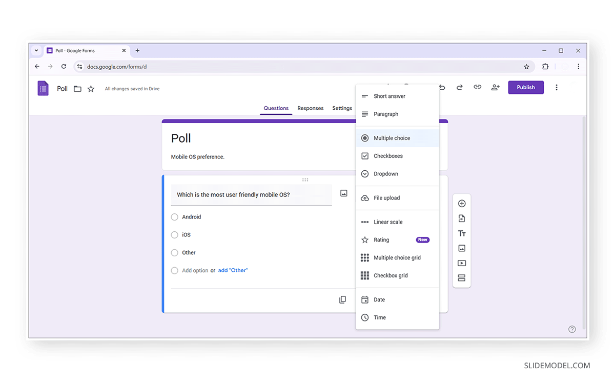 Selecting format of answer for Google Polls and other advanced options