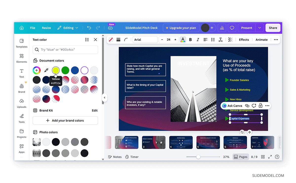 How to change bullet point color in Canva