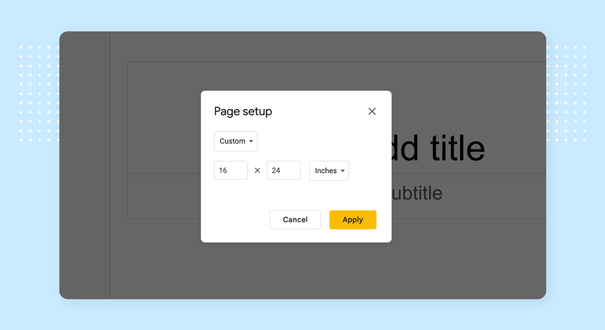 Selecting poster size in Google Slides