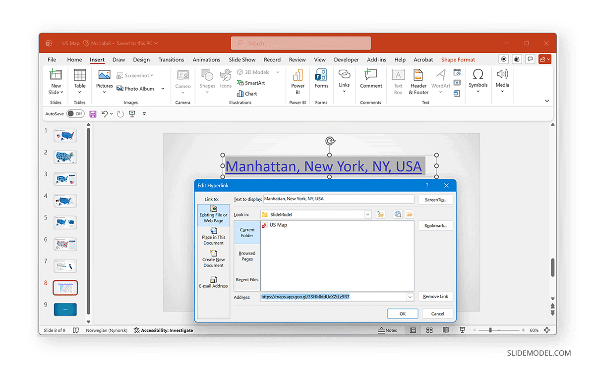 Hyperlink to Google Maps from slide